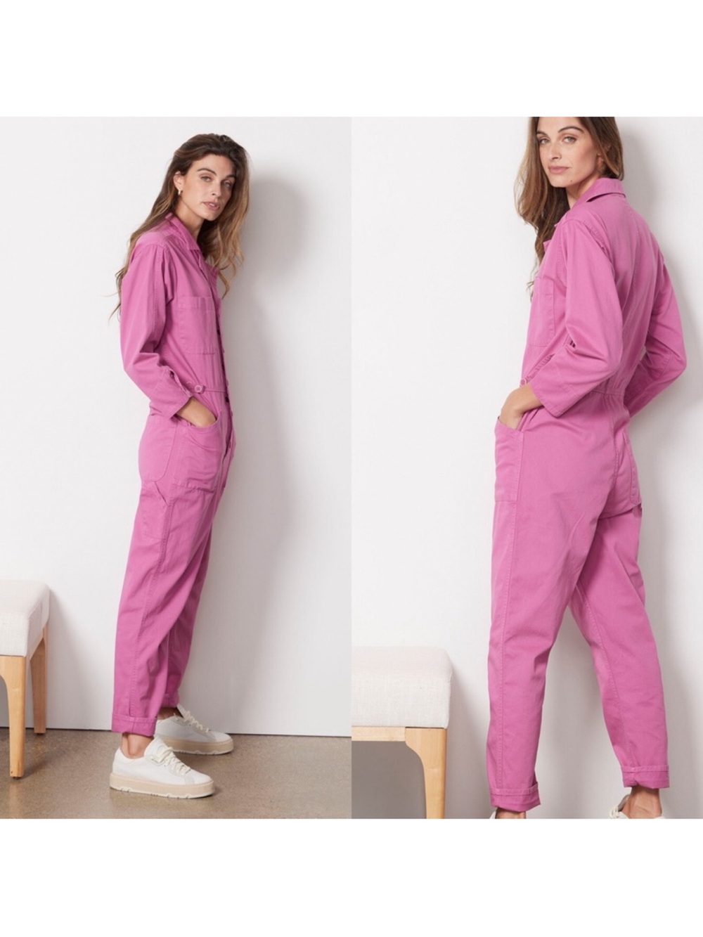 Anthropologie Pistola Tanner Field Pink Utility Coveralls Small 100% Cotton